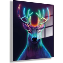 Gaagart Temperli Gerçek Cam Tablo  Neon Renkli Geyik Duvar Tablosu