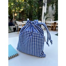 Sumicorn Design Saks Mavi Pötikareli Çevre Dostu Bez Keten Büzgülü Ipli Düzenleyici Kese,makyaj Çantası,seyahat Çantası