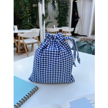 Sumicorn Design Saks Mavi Pötikareli Çevre Dostu Bez Keten Büzgülü Ipli Düzenleyici Kese,makyaj Çantası,seyahat Çantası