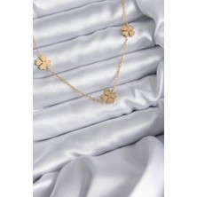 Clariss 316L Çelik Zincir Gold Renk Yonca Model Kadın Kolye