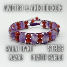 Yıldız Doğal Taş Ametist Akik Doğal Taş Bileklik Makrome Nazar Stres Panikatak Rahat Uyku