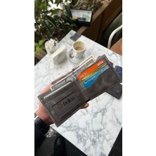 Derius Texas Vintage Gri Hakiki Deri Kişiye Özel İsim Baskılı Erkek Cüzdanı(KULLANIŞLI MODEL)