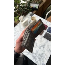 Derius Texas Vintage Gri Hakiki Deri Kişiye Özel İsim Baskılı Erkek Cüzdanı(KULLANIŞLI MODEL)