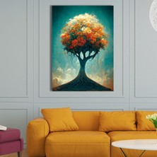 Gaagart Tekli Dikey Kanvas Tablo Turuncu Yapraklı Hayat Ağacı Görseli