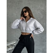 Elif Özbey Gri Basic Kapşonlu Sweat