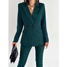 Diaves Koyu Yeşil Kruvaze Blazer Ceket Havuç Pantolon Takım Elbise