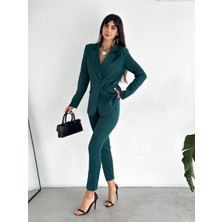Diaves Koyu Yeşil Kruvaze Blazer Ceket Havuç Pantolon Takım Elbise