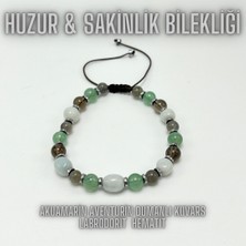 Akuamarin Aventurin Dumanlı Kuvars Labrodorit Hematit Doğal Taş Bileklik Makrome Huzur Sakinlik
