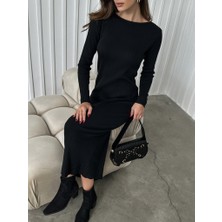 Elif Özbey Siyah Fitilli Triko Elbise