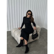 Elif Özbey Siyah Fitilli Triko Elbise