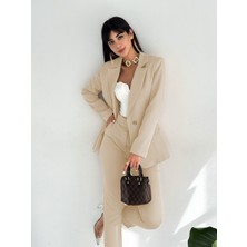 Diaves Krem Kruvaze Blazer Ceket Havuç Pantolon Takım Elbise