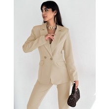 Diaves Krem Kruvaze Blazer Ceket Havuç Pantolon Takım Elbise
