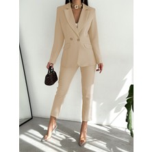 Diaves Krem Kruvaze Blazer Ceket Havuç Pantolon Takım Elbise