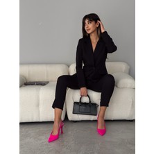 Diaves Siyah Kruvaze Blazer Ceket Havuç Pantolon Takım Elbise