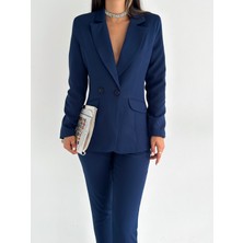 Diaves Lacivert Kruvaze Blazer Ceket Havuç Pantolon Takım Elbise