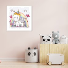 Gaagart Tekli Kare Kanvas Kız Çocuk Odası Gökkuşağı ve Unicorn Tablo