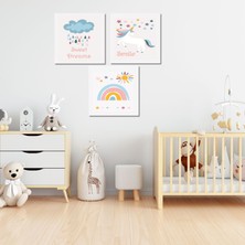 Gaagart 3 lü Kare Kanvas Bebek Odası Unicorn ve Mavi Bulut Tablo Seti