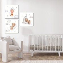 Gaagart 3 lü Kare Kanvas Bebek Odası Soft Ayıcık ve Bulut Tablosu