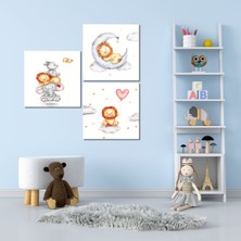 Gaagart 3 lü Kare Kanvas Bebek Odası Soft Aslan ve Fil Tablo Seti