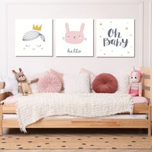 Gaagart 3 lü Kare Kanvas Kız Bebek Odası Soft Pembe Prenses Tablo Seti