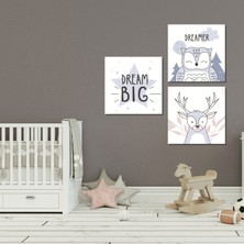 Gaagart 3 lü Kare Kanvas Bebek Odası Soft Baykuş ve Geyik Tablo Seti