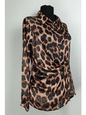 Duay Butik Leopar Desenli Bluz Kahverengi T1700