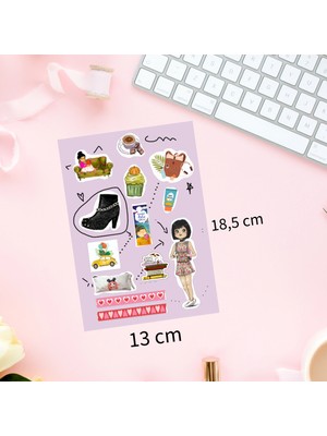 Fatofotofan Esmer Kız ve Sevdikleri Sticker Set 13 adet etiket  çkıartma