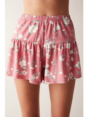 Floral Pembe Şort Pijama Altı
