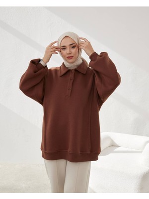 Medua Giyim Polo Yaka Kahverengi Sweatshirt