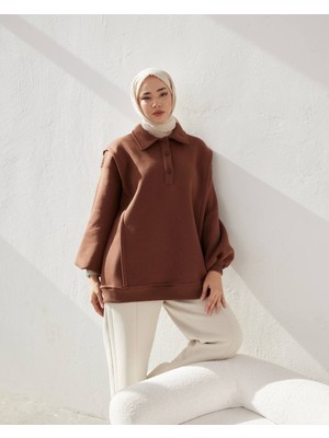 Medua Giyim Polo Yaka Kahverengi Sweatshirt