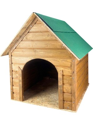 Reyo Pet Suya Soğuğa Dayanıklı Lüks Büyük Boy Ahşap Köpek Kulubesi Sokak Köpek Evi Yeşil Çatılı 100X100X78 cm Ceviz