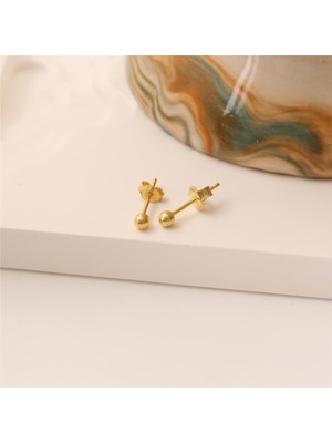 Nox Jewelry 14 Ayar Altın Kaplama Top Küpe – Minimal Küçük Yuvarlak Günlük Küpe - E00105