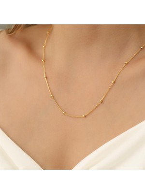 Nox Jewelry 14 Ayar Altın Kaplama Aralıklı Top Zincir Gümüş Kolye - CN00140