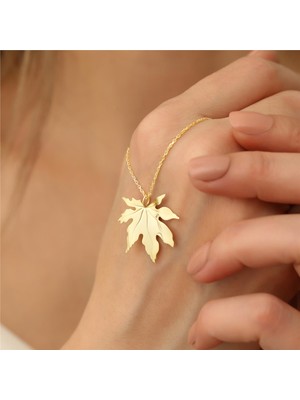 Nox Jewelry 14 Ayar Mikron Kaplama Çınar Yaprağı Gümüş Kolye - CN00131