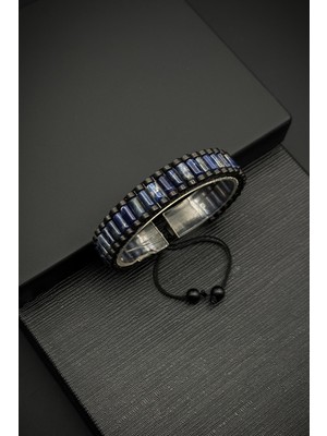 Frnch Varisit Doğal Taşlı Lacivert Renk Ayarlanabilir Makrome Erkek Bileklik FRJ12065-3065-L2