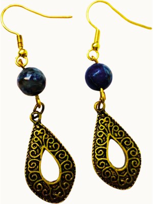 Ayre Style Ayrestyle - Lapis Lazuli  Doğal Taşlı Sallantılı Kadın Uzun Bijüteri Küpe, Lapis Lazuli ve Eskitme Metal Aparatlı Sallantılı Küpe,mavi Küpe