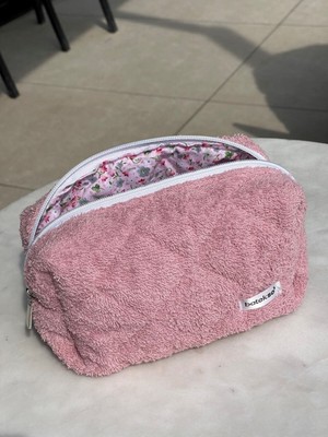 Batekso Gül Kurusu Havlu Makyaj Çantası Büyük Boy Yıkanabilir %100 Pamuk 19x18x7.5 cm