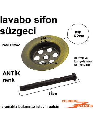 Yıldırım Nalbur Lavabo Sifon Süzgeci Antik Eskitme Renk Banyo Mutfak Lavabo Gider Süzgec