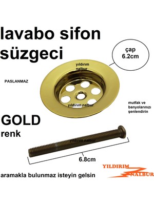 Yıldırım Nalbur Lavabo Sifon Süzgeci Gold Altın Renk Banyo Mutfak Lavabo Gider Süzgec