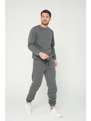 Four Man Antrasit Gri Bisiklet Yaka Sweatshirt 3 Iplik Şardonlu (%100 Pamuk)