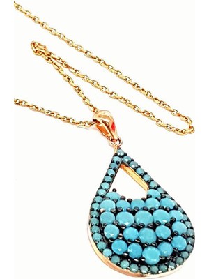 Turkuaz Taşlı Şık Gümüş Kolye