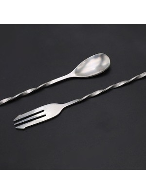 Chavin 304 Çelik 32 cm Uzun Çift Başlı Çatallı Kokteyl Karıştırma Barmen Kaşığı CIN582