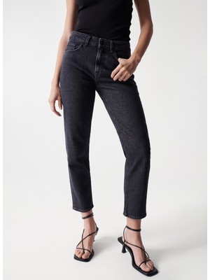 Salsa Yüksek Bel Dar Paça Mom Fit Siyah Kadın Denim Pantolon 21004613