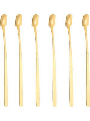 Chavin Çelik 17 cm Gold 6 Adet Uzun Kahve ve Smoothie Karıştırma Kaşığı CIN577SR-6