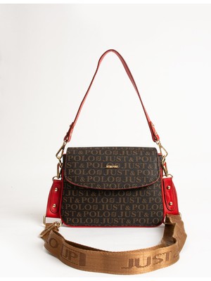 Just Polo Yeni Sezon Kolon Askılı 4 Bölmeli Kahverengi Kırmızı Kadın Omuz Çantası 25X15CM PBU2174