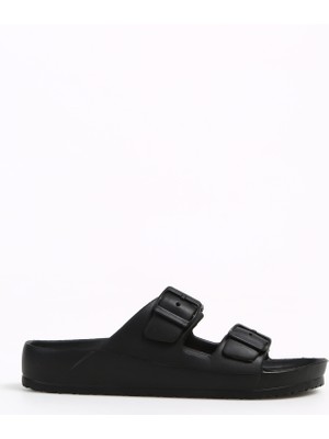 Fabrika Siyah Erkek Plaj Terliği Tomas Düz Taban Konforlu