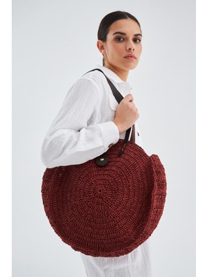Peraluna KAİ BAG Deri Saplı El Örgüsü Kadın Omuz Çantası - Soluk Kiremit