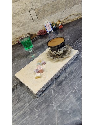 Marble Center "özel Seri 2" Mermer Kahve Sunum Tablası Patlatma Kenar Tek Parça