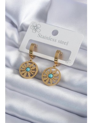 E-Bijuteri Çelik Gold Renk Papatya Model Kadın Küpe