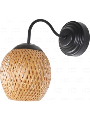 Boja Bambu Siyah Detay Aplik 15x15x25 cm İskandinav, Modern, Bohem, Rattan, Aydınlatma